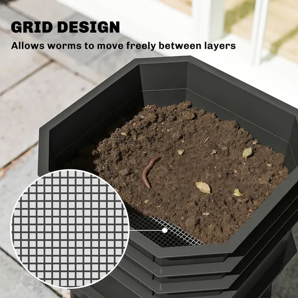 4-Tray Worm Composter Bin, 7.4 Gal Outdoor & Indoor Worm Compost Bin for Recycling Food Waste, Dark Green