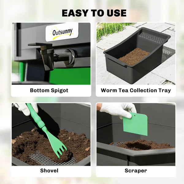 4-Tray Worm Composter Bin, 7.4 Gal Outdoor & Indoor Worm Compost Bin for Recycling Food Waste, Dark Green