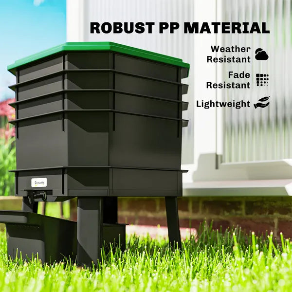 4-Tray Worm Composter Bin, 7.4 Gal Outdoor & Indoor Worm Compost Bin for Recycling Food Waste, Dark Green