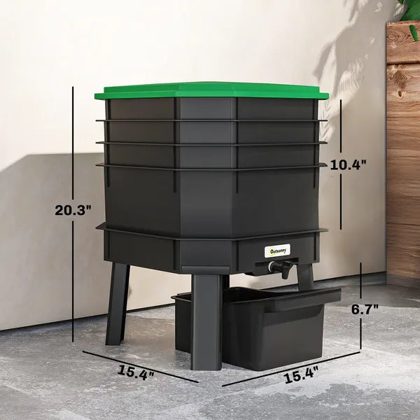 4-Tray Worm Composter Bin, 7.4 Gal Outdoor & Indoor Worm Compost Bin for Recycling Food Waste, Dark Green