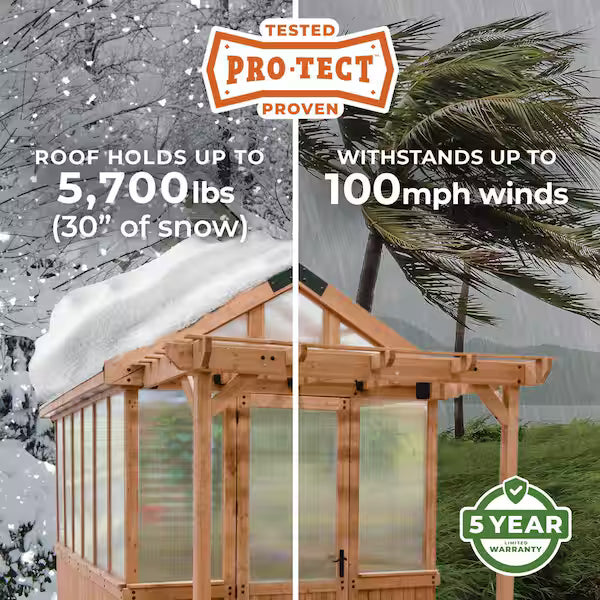 Bellerose XL 13 ft. x 11 ft. Cedar Wood Walk-In Greenhouse Kit Pergola and Temperature-Activated Fan for Outdoor Garden
