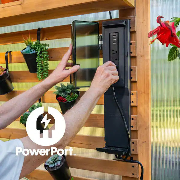 Bellerose XL 13 ft. x 11 ft. Cedar Wood Walk-In Greenhouse Kit Pergola and Temperature-Activated Fan for Outdoor Garden