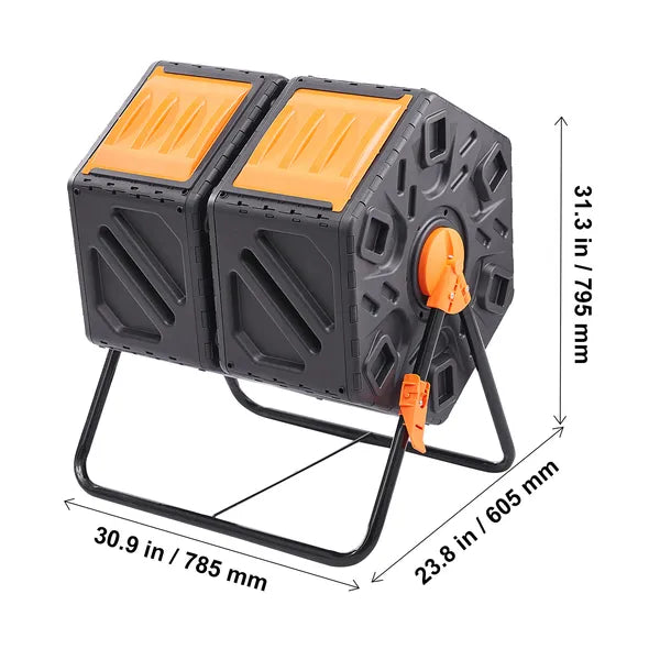 Compost Bin, 37-Gal Dual Chamber Composting Tumbler, High Volume Two Rotating Chambers with 2 Sliding Door and Steel Frame, BPA Free Composter Bin Tumbler