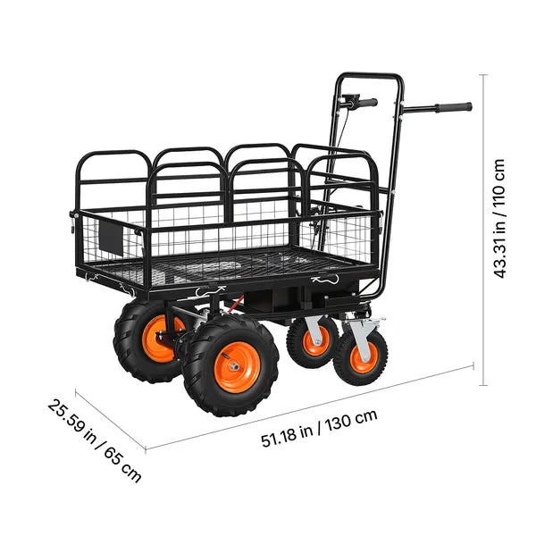 Electric Utility Cart, 36V 432Wh Battery Powered Electric Wagon, 500W Power Wheelbarrow with Brake, 660 lbs Load Heavy Duty Steel Garden Cart for Farm and Yard All Purpose Modular Cargo Bed