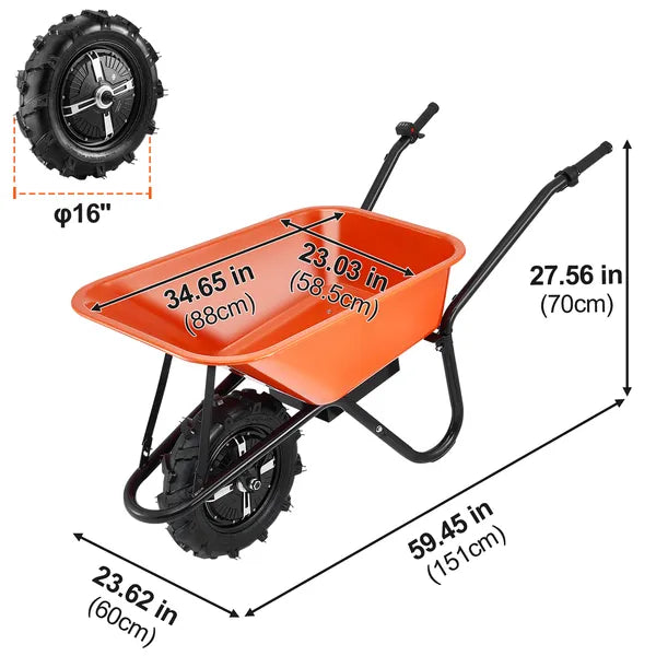 Electric Wheelbarrow Cart, 500W Powered Utility Garden Wagon Dump Cart, 5 Cu. Ft. Load & 330 lbs Capacity with Metal Handle & 16" Track Wheels